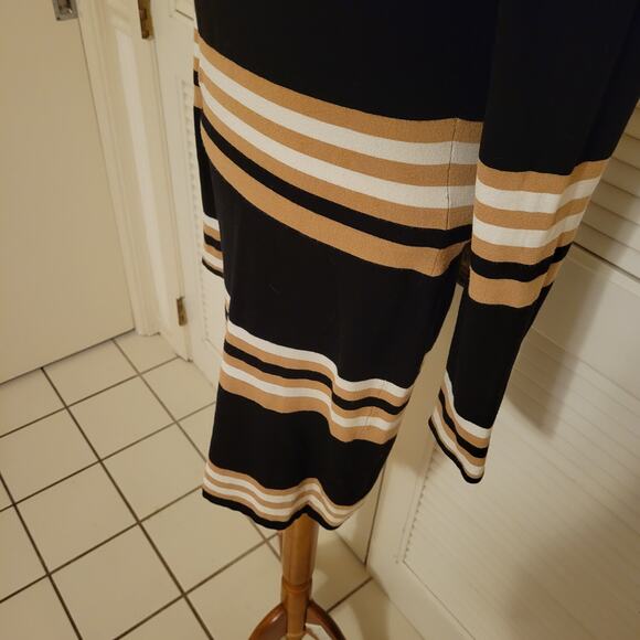 Striped Ribbed Knit Mini Dress Ronnie Kobo Long Sleeve Black Tan S/M - Picture 6 of 7